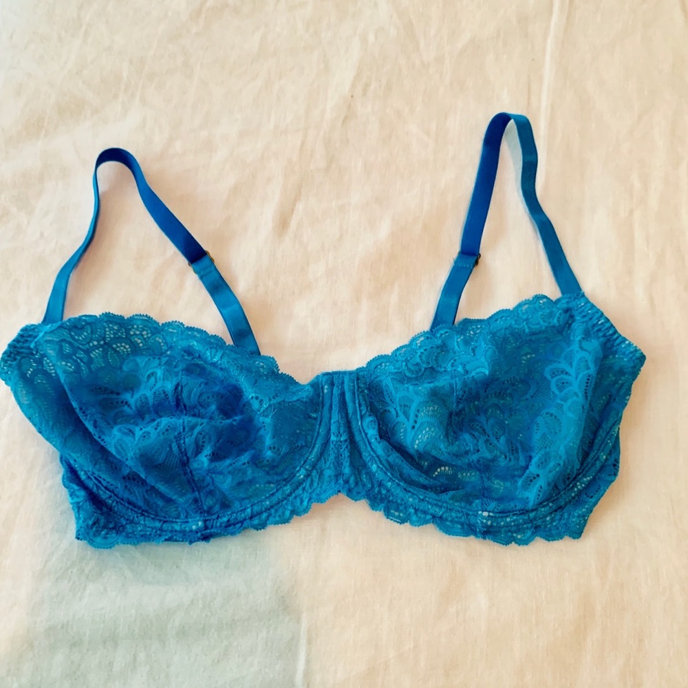 True & Co Gramercy Balconette Bra teal lace